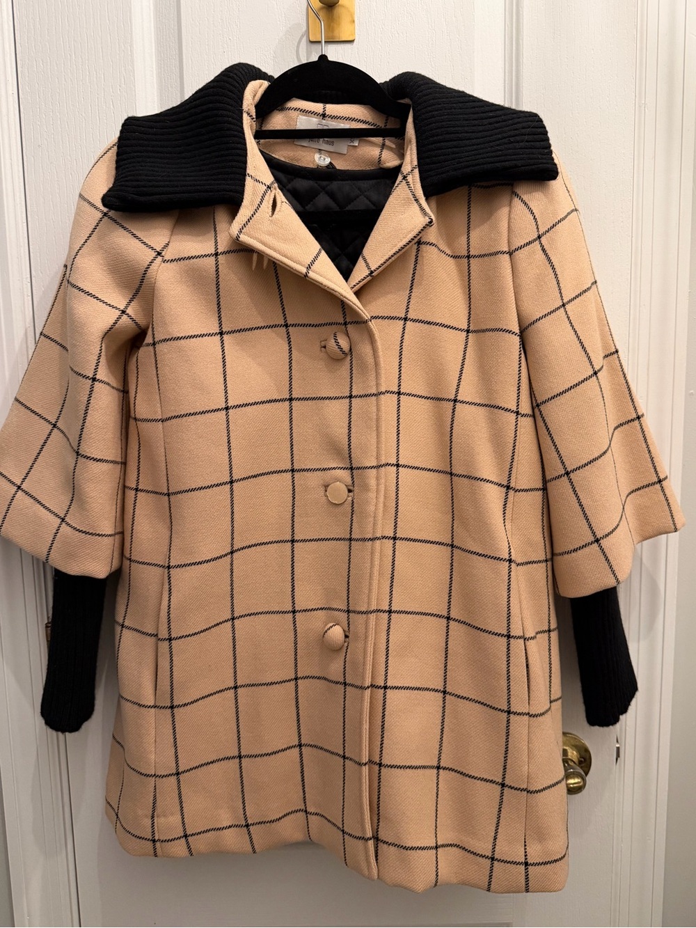 Julie Haus Windowpane Wool Coat with Black Trim